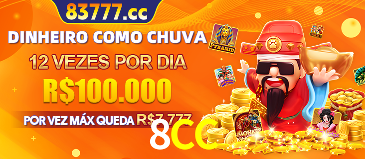 Banner do programa de recompensas Recomende para amigos do 8CC, detalhando os bônus por convidar amigos, com prêmios que chegam a R$288.888.
