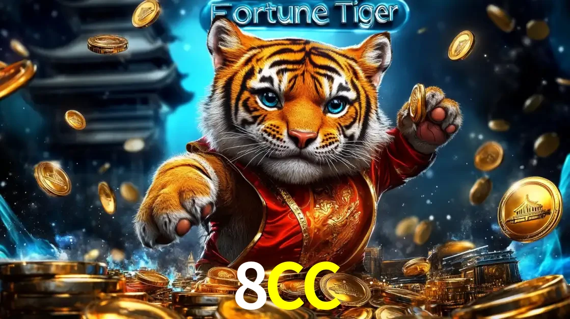 Imagem promocional do jogo de slot Fortune Tiger, com um tigre majestoso em traje tradicional cercado por uma fortuna em moedas de ouro, disponível agora no cassino 8CC.